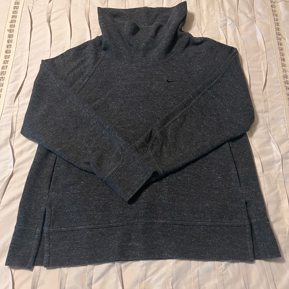 Nike Women's Size Medium Cowl Neck Dark Gray Sweater Sweatshirt Embroidered Logo
